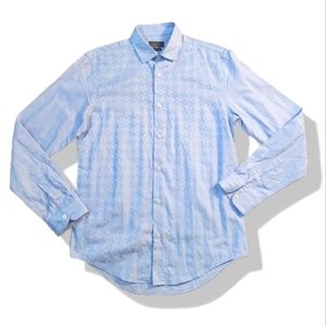 Zara Man Blue Pin Wheel Design Long Sleeve Button Down Casual Dress Shirt ZARA